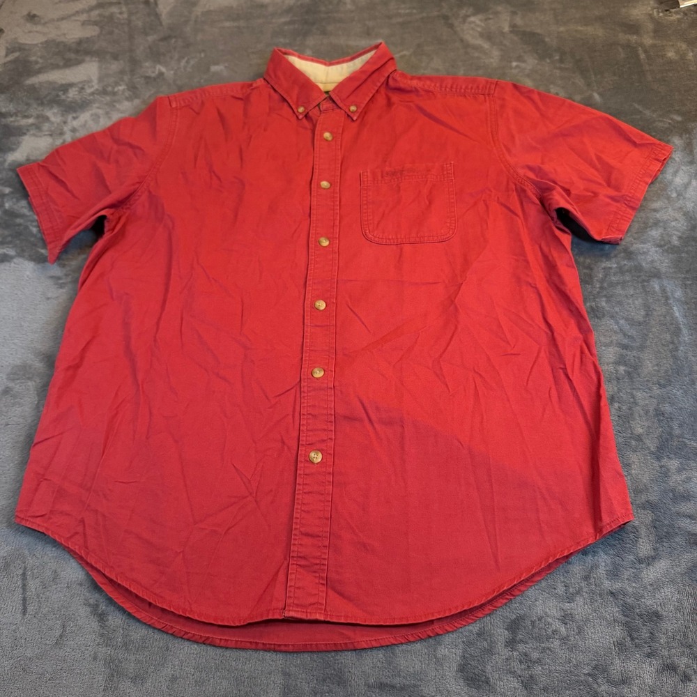 Eddie Bauer Red Button Down Short Sleeve Casual Pocket Shirt Mens Large